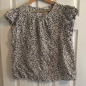 J. Crew Black and White Flutter Sleeve Blouse